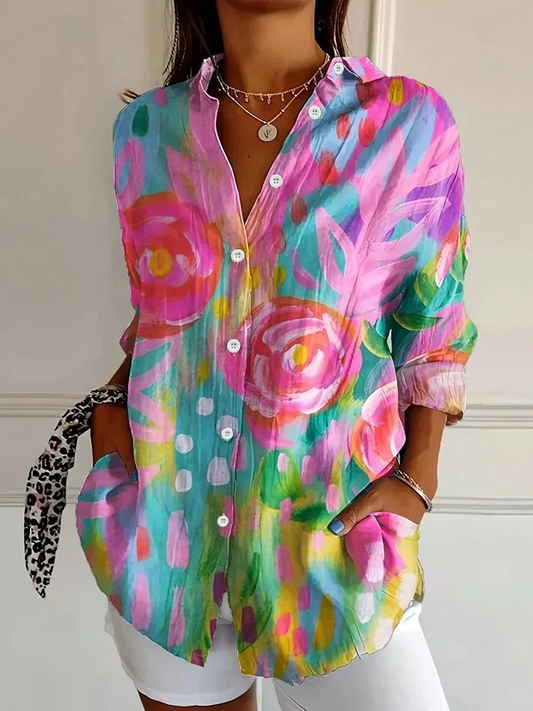 🔥LAST DAY SALE🔥 Women Retro Floral Print Casual Button‑Up Shirt