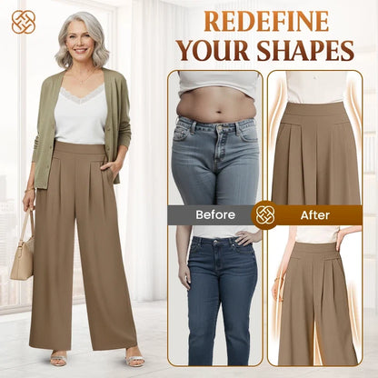 FlowyCharm - Drapey Soft Elegant High-Waisted Wide-Leg Pants