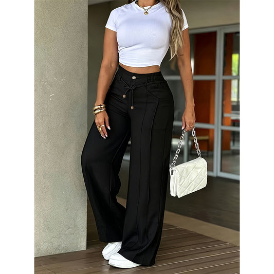 Damenhose mit hoher Taille und geradem Bein – Vordernaht & elastischer Bund hinten – Vielseitig, bequem & perfekt fürs Büro oder die Freizeit.