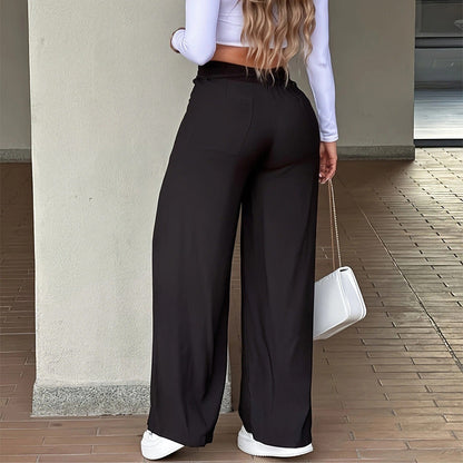 Hoch taillierte Damenhose mit geradem Bein, Straight Fit Stoffhose für Büro & Freizeit