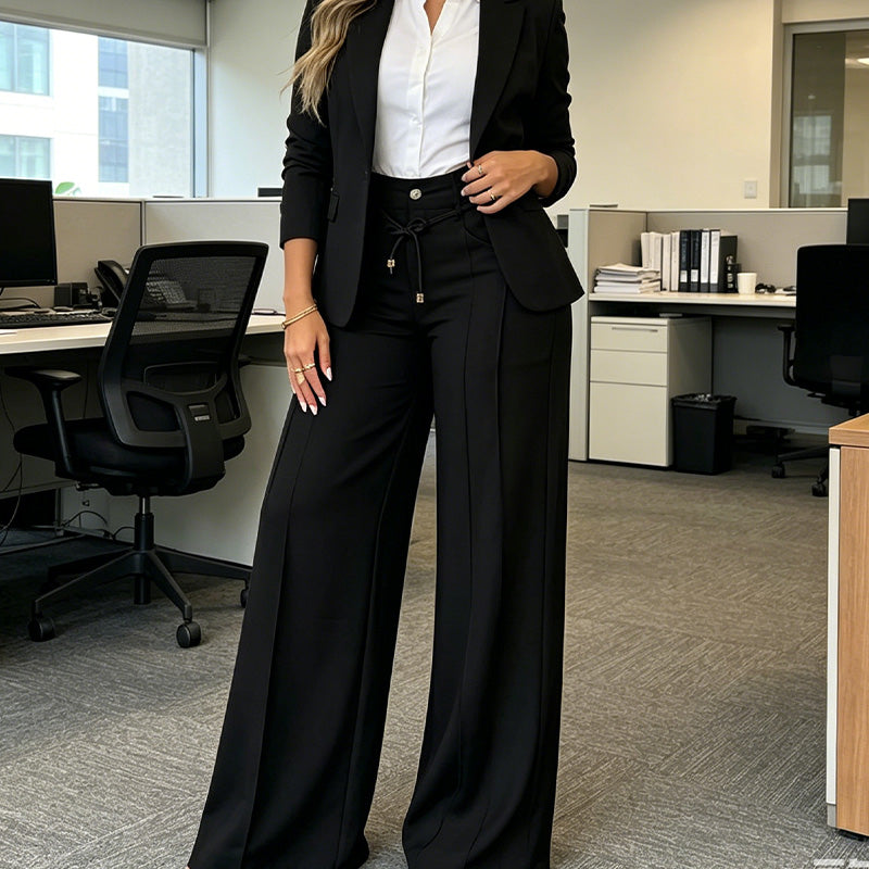 Hoch taillierte Damenhose mit geradem Bein, Straight Fit Stoffhose für Büro & Freizeit