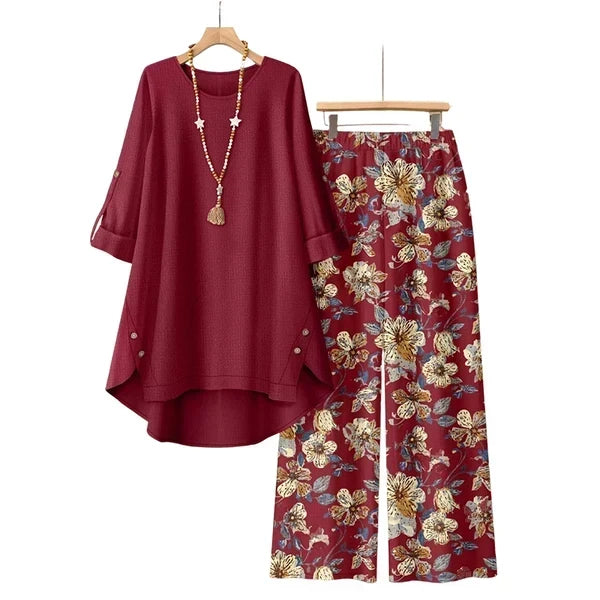 Women's Cotton Linen Half Sleeve Top ＆ Pants Set – Breathable & lightweight