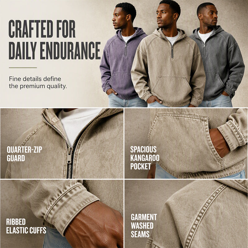 Men's Casual Half-Zip Denim Jacket