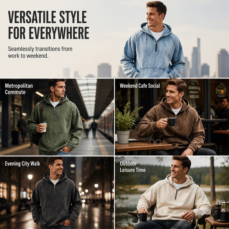 Men's Casual Half-Zip Denim Jacket