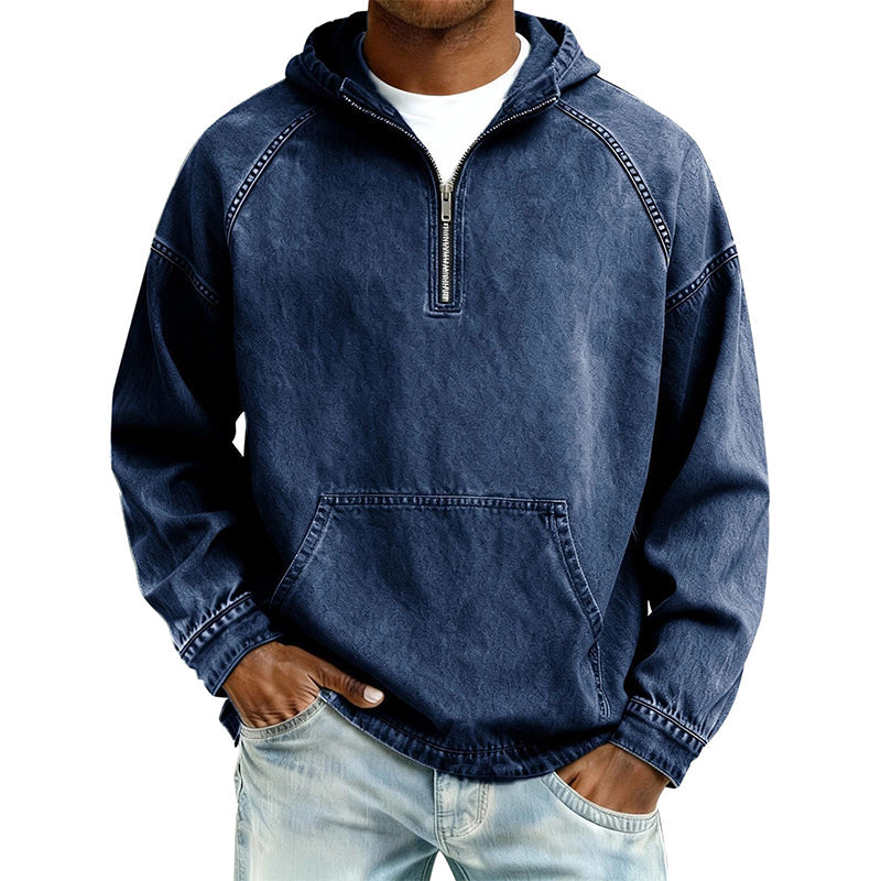 Men's Casual Half-Zip Denim Jacket