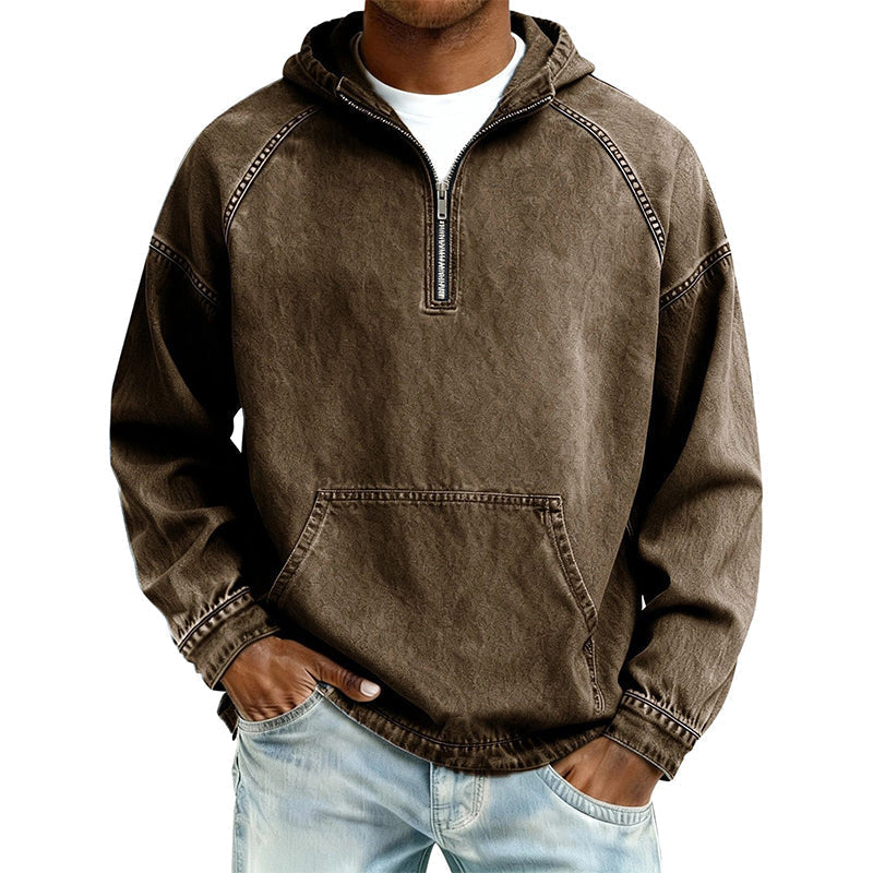 Men's Casual Half-Zip Denim Jacket